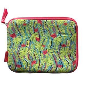 Lilly Pulitzer Tablet Case Padded Zip Floral Pink‎ Green Print Tech Sleeve 11 In
